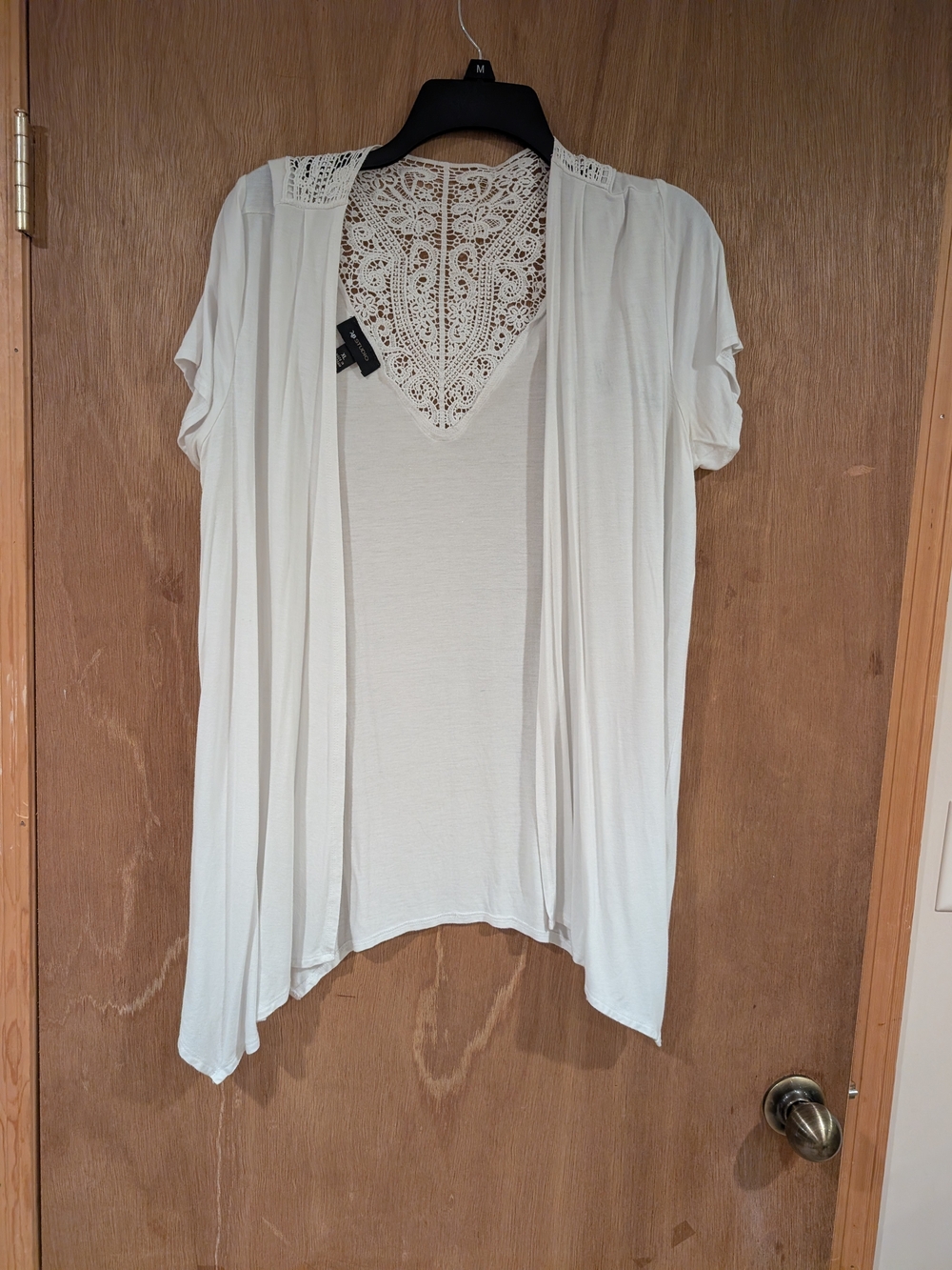 Women’s Cream Lace-Back Short Sleeve Open Cardigan Top